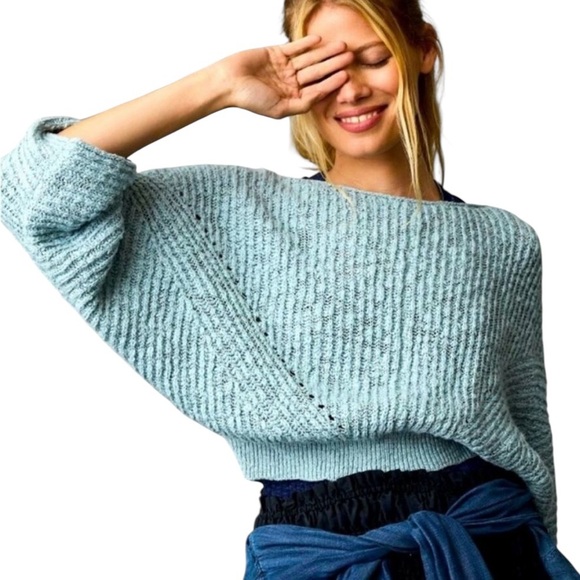 Anthropologie Florence Jumper Batwing Cropped Sweater in Sky - XXS - Picture 1 of 16